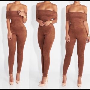 Brown Suede Jumpsuit - Large - Never Worn